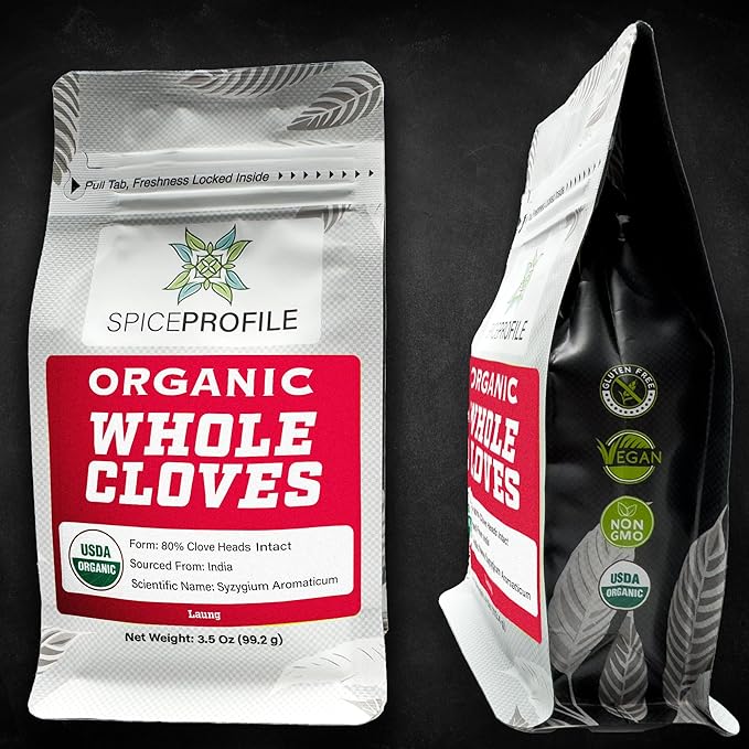 Spice Profile USDA Organic Whole Cloves, Lab Tested, Resealable 3.5 oz Pouch, Laung, Clavos de Olor