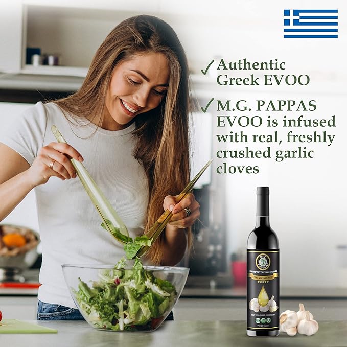 M.G. PAPPAS High Polyphenol Rich Garlic Infused Olive Oil - Extra Virgin Olive Oil - Over 500mg/kg