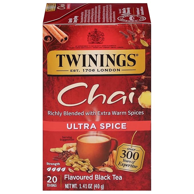 Twinings Chai Tea, Ultra Spice Chai Tea Bags with Cinnamon, Ginger, Cardamon, Clove for a Spicy