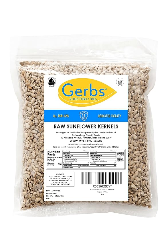 Gerbs Raw Sunflower Seed Kernels 4 lbs. | No Additives, Resealable Bag | Mild & Crunchy | Top 14