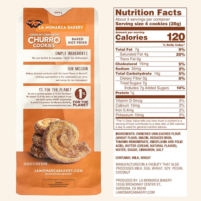 Churro Cookies, 3 Ounce (Pack of 3), Crunchy Cinnamon Mexican Churro Cookies made with Real Butter