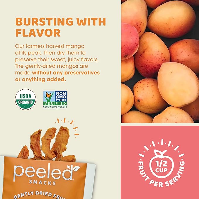Peeled Snacks Organic Dried Fruit ??Healthy, Vegan Snacks for On-the-Go Lunch and More Mango 7 Oz