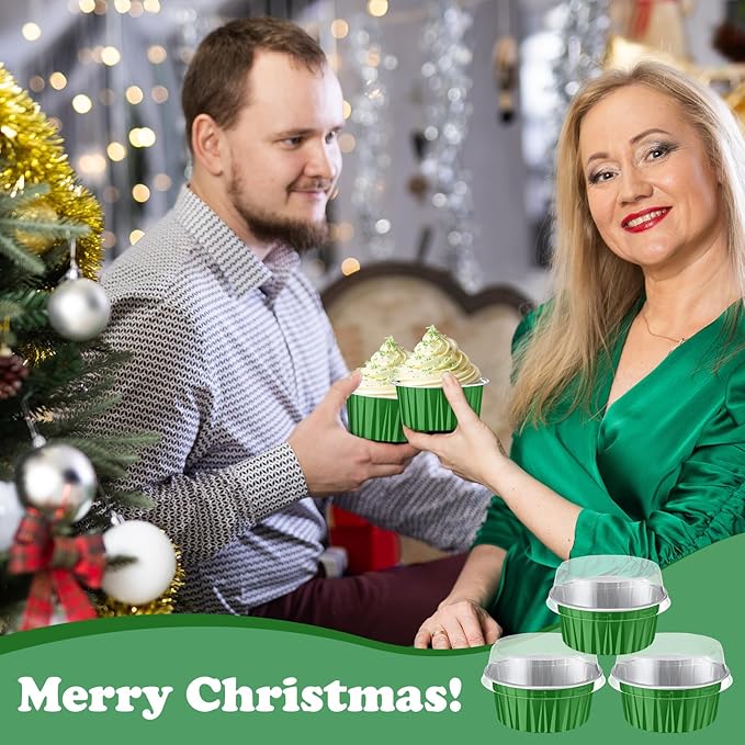 Gejoy 400 Pcs Aluminum Foil Baking Cups with Lids 5 oz Disposable Ramekins Mini Cake Pans Creme