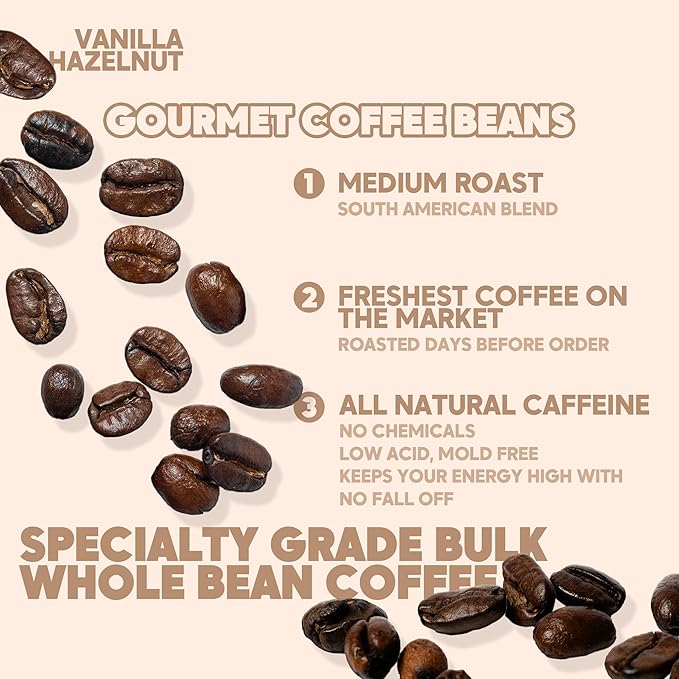 Sarasota Coffee Whole Bean Vanilla Hazelnut | Medium Roast Gourmet Flavored Coffee Beans | Low