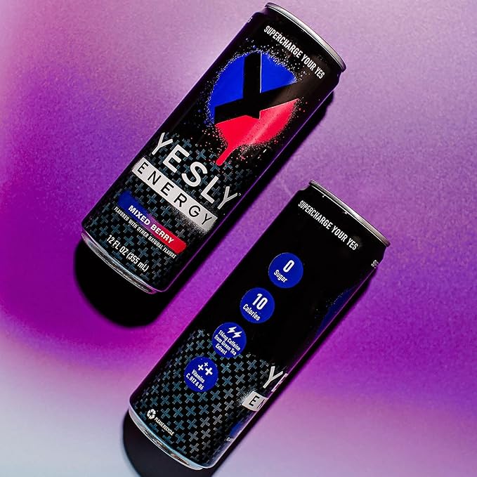 Yesly Energy Drink, Mixed Berry, Naturally Flavored Sparkling Energy Drink With Electrolytes