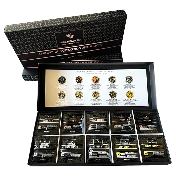 Pure And Easy Tea, Premium Loose Leaf Tea Sampler Set, 30-Count Variety Pack with 10 Herbal &
