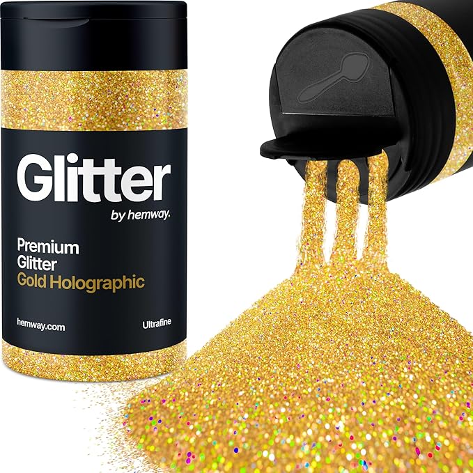 Hemway Premium Glitter Shaker - Gold Holographic | Ultrafine Metallic Flake Sequins for Resin &