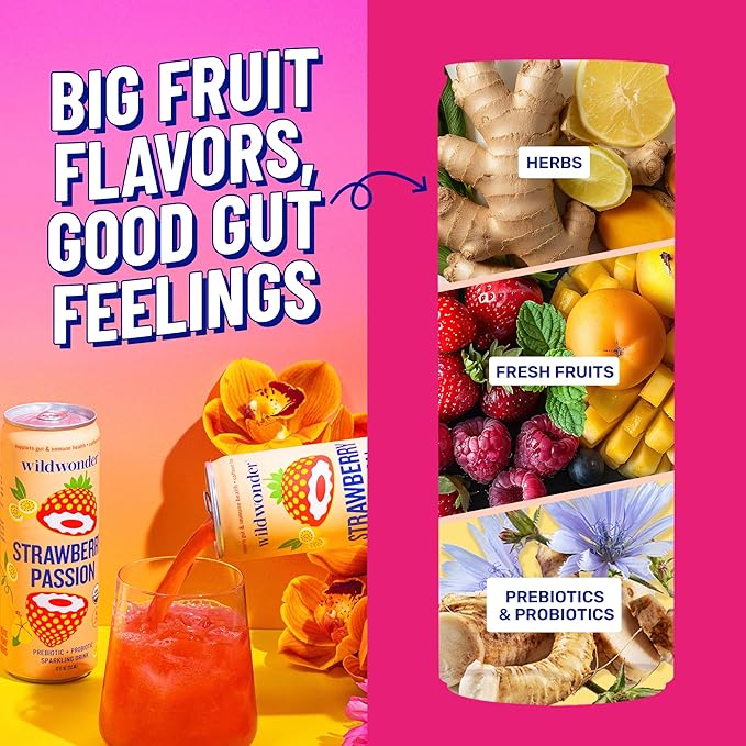 wildwonder Sparkling Probiotic Drink 12pk, For Gut Health & Immune Support, Classic Variety Pack
