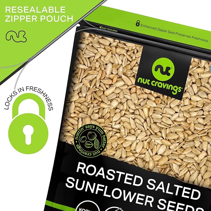 NUT CRAVINGS - Roasted Salted Sunflower Seeds Kernels to eat, No Shell Hulled (16oz - 1 LB) Bulk