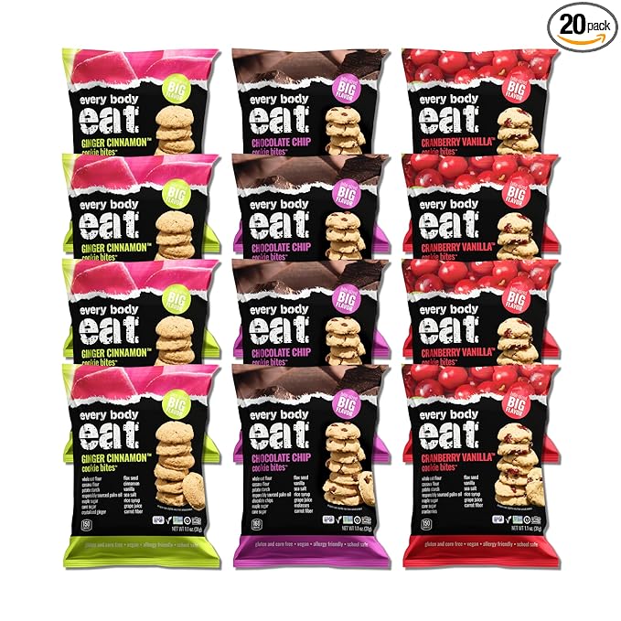 Every Body Eat Crunchy Cookie Bites, Gluten & Dairy Free, Vegan, School Safe Lunch Snacks, Single