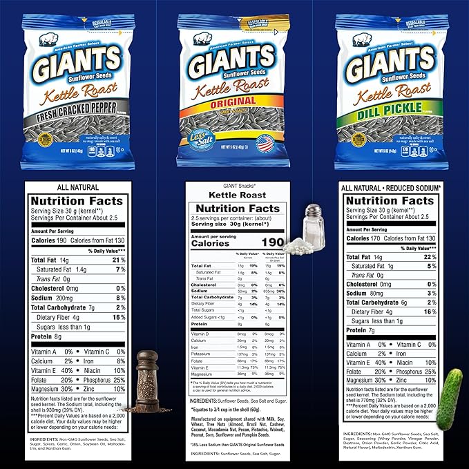 GIANTS Sunflower Seeds Variety Pack - Flavored Sunflower Seeds to Eat, Dill Pickle Sunflower Seeds