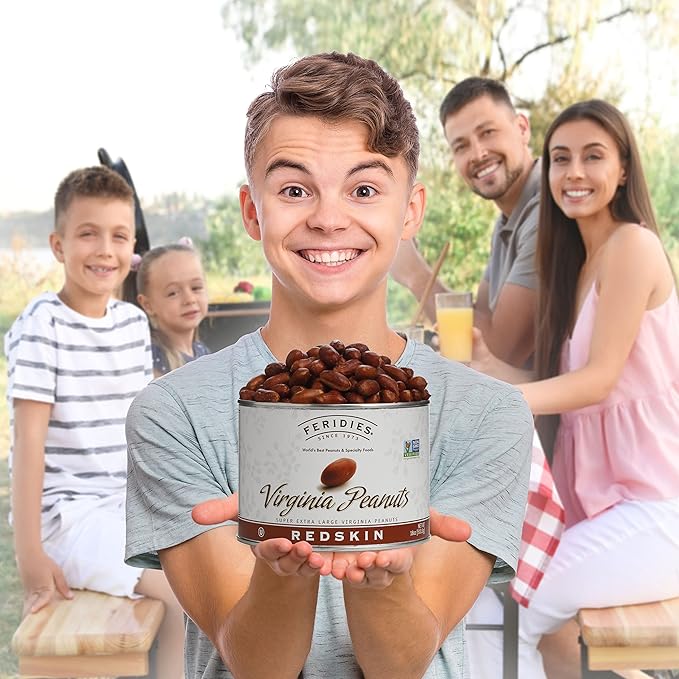 FERIDIES Extra Large Gourmet Salted Redskin Virginia Peanuts with Skins, 18 Oz CAN, All Natural