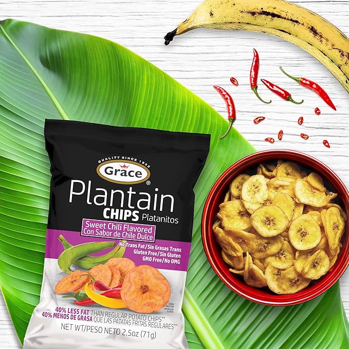 Grace Sweet Chili Plantain Chips 2.5oz - 6 Pack Individual Bags - Jamaican Snacks Platanitos Gluten