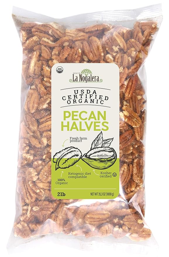 La Nogalera Organic - USDA and CCOF Certified Organic Shelled Pecan Halves in 2 pound bag. Pecan