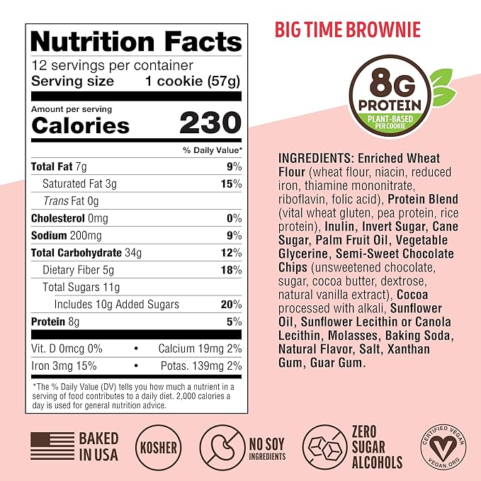 Lenny & Larry's The Complete Cookie, Big Time Brownie, Soft Baked, 8g Plant Protein, Vegan