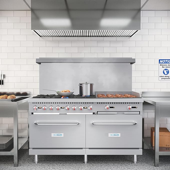 KoolMore KM-CRG60-LP 60 in. 6 Burner Commercial Liquid Propane Range with 24 in. Griddle, Solid