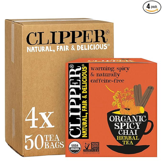 Clipper Tea Spicy Chai Herbal Tea ??Caffeine Free, USDA Organic, Great Hot or Iced ??Warming