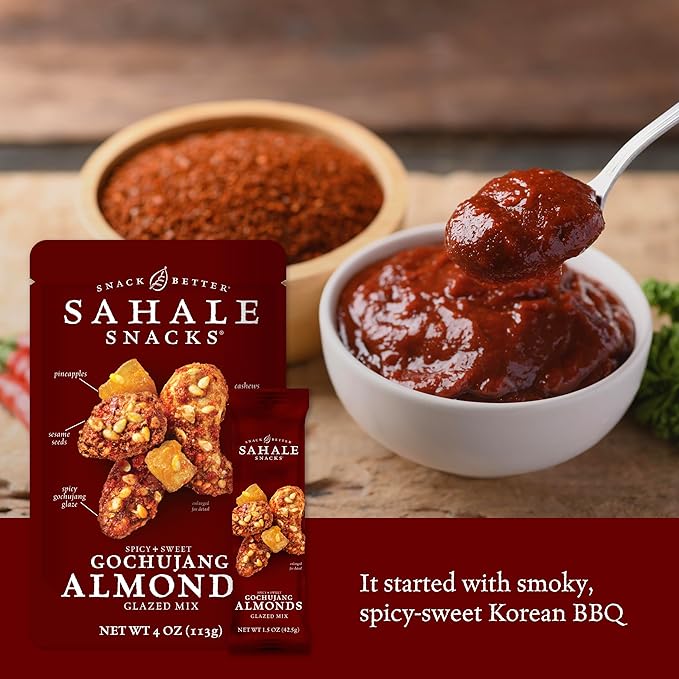 Sahale Snacks Gochujang Almonds Glazed Mix, 1.5 oz Bags (18 Packs) - Dry-Roasted Deluxe Mixed Nuts