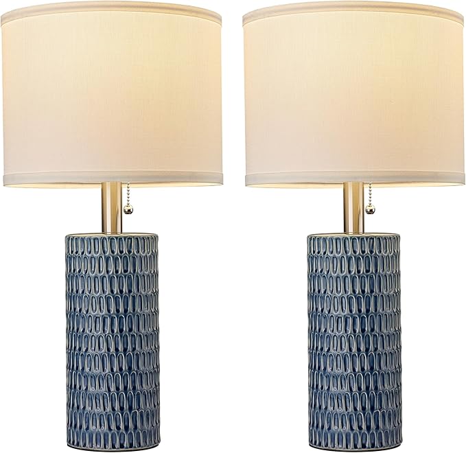 Table Lamps for Living Room Set of 2, Ceramic Table Lamps for Bedroom, 20" Modern Lamps for Night