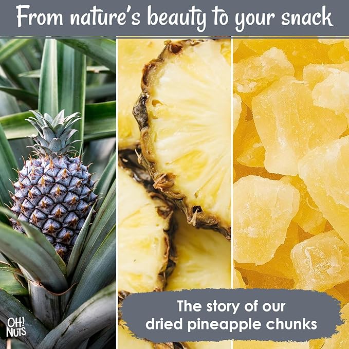 Oh! Nuts Dried Pineapple - 1.5 LB - Dried Fruit Chunks - Less Sugar Added - Dehydrated Fruit Bites