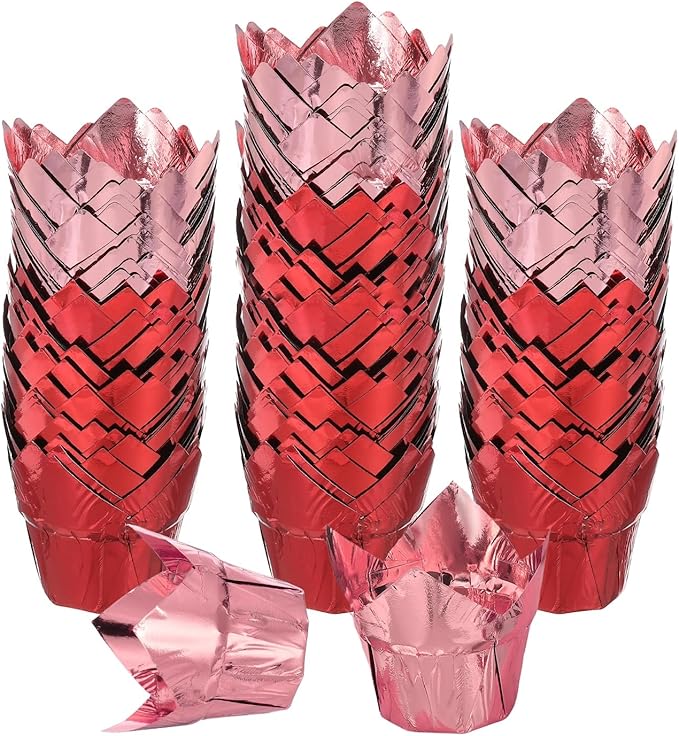 uxcell 100 Pcs Tulip Cupcake Liners, Muffins Liners Aluminum Foil Cupcake Wrappers Baking Cups
