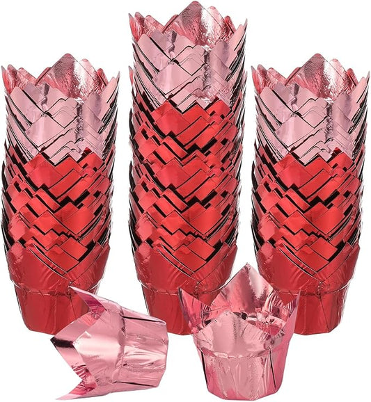 uxcell 100 Pcs Tulip Cupcake Liners, Muffins Liners Aluminum Foil Cupcake Wrappers Baking Cups