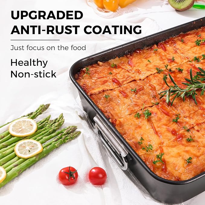 HONGBAKE Lasagna Pan 3 Inch Deep, 15x10" Baking Pan for Oven, Nonstick Cake Baking Dish for