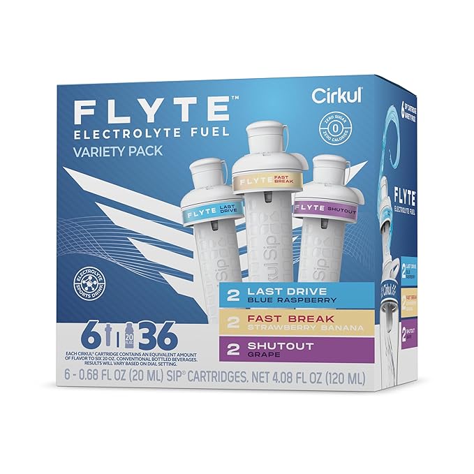 Cirkul Flyte Flavor Cartridge Variety Pack with Electrolytes, 6-Pack (2 Last Drive, 2 Fast Break, 2