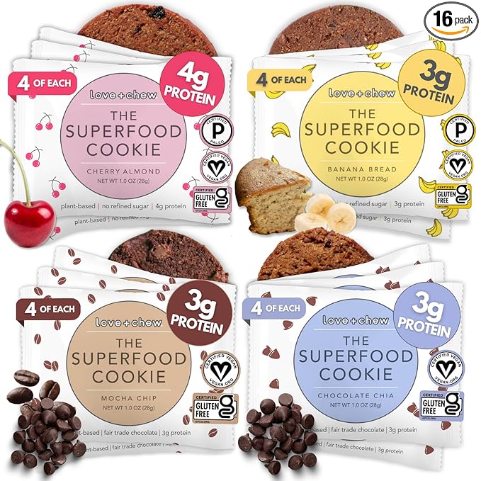 Love + Chew, Variety Pack of Minis - 16 Count - Tasty Gluten Free Cookies - Vegan - Healthy, Paleo