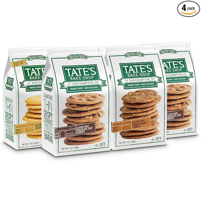Tate's Bake Shop Gluten Free Cookies Variety Pack, Lemon, Ginger Zinger and Chocolate Chip Cookies