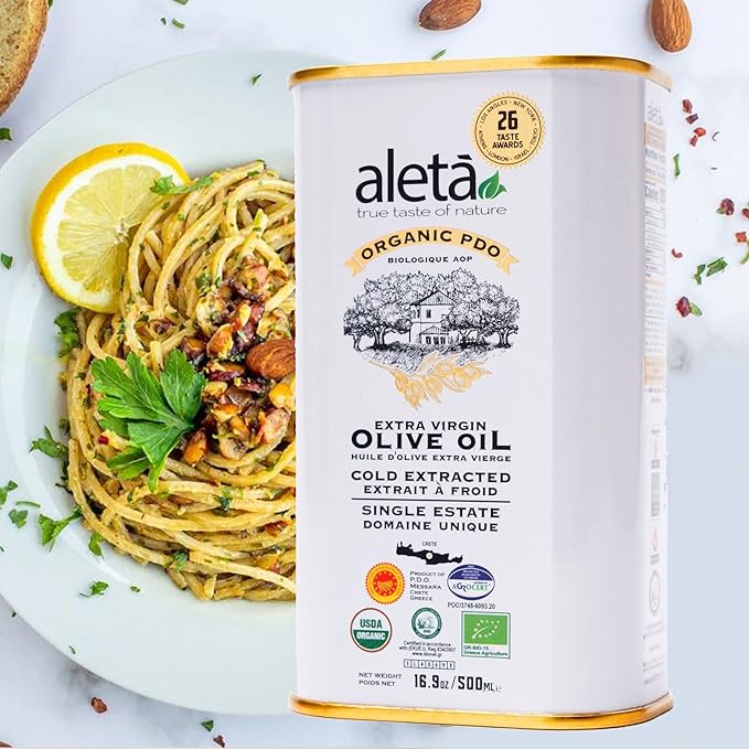 Aleta Farms Olive Oil Extra Virgin, USDA Organic, Single Estate PDO Polyphenol Rich Olive Oil, Cold