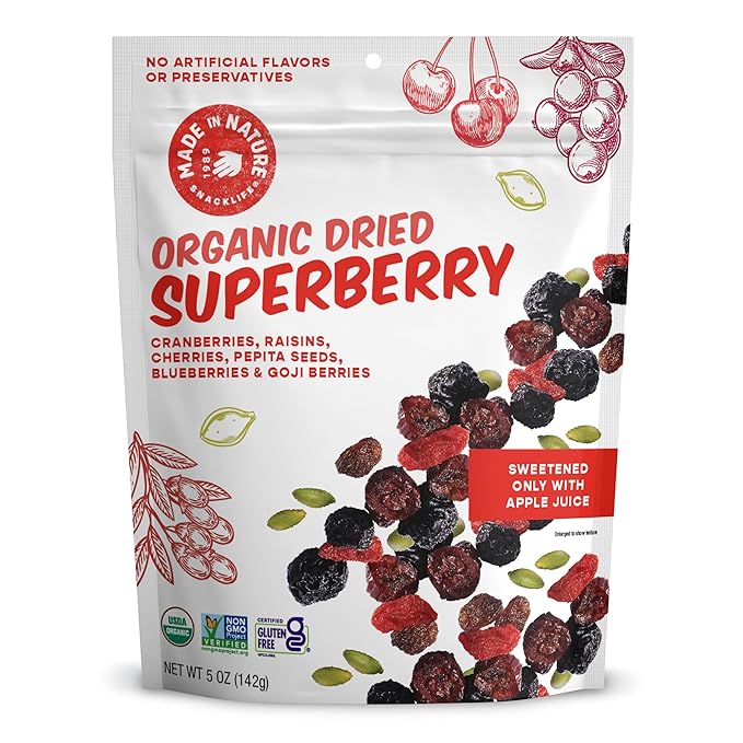 Made In Nature Organic Superberry Fruit Fusion, 5 Ounce (Pack of 6) ??Fruit and Nut Trail Mix
