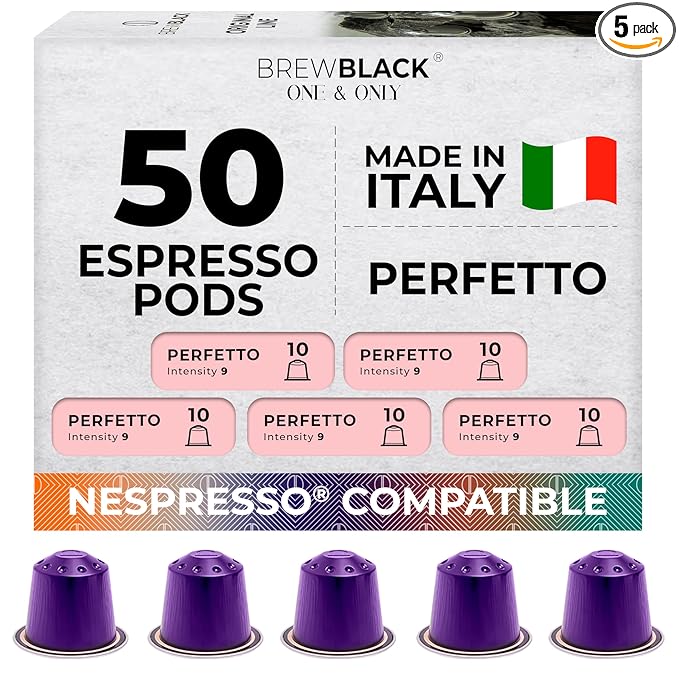 BrewBlack Perfetto Coffee Capsules - 50 Aluminum Coffee Pods Compatible with Nespresso Original