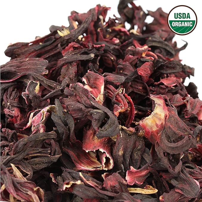 Hibiscus Tea 1LB (16Oz) 100% CERTIFIED Organic Hibiscus Flowers Herbal Tea (WHOLE PETALS), Caffeine