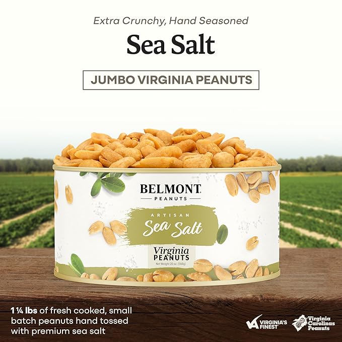 Belmont Peanuts Gourmet Sea-Salted Virginia Peanuts, 20 oz (1 Pack) ??Only 3 Simple Ingredients, No