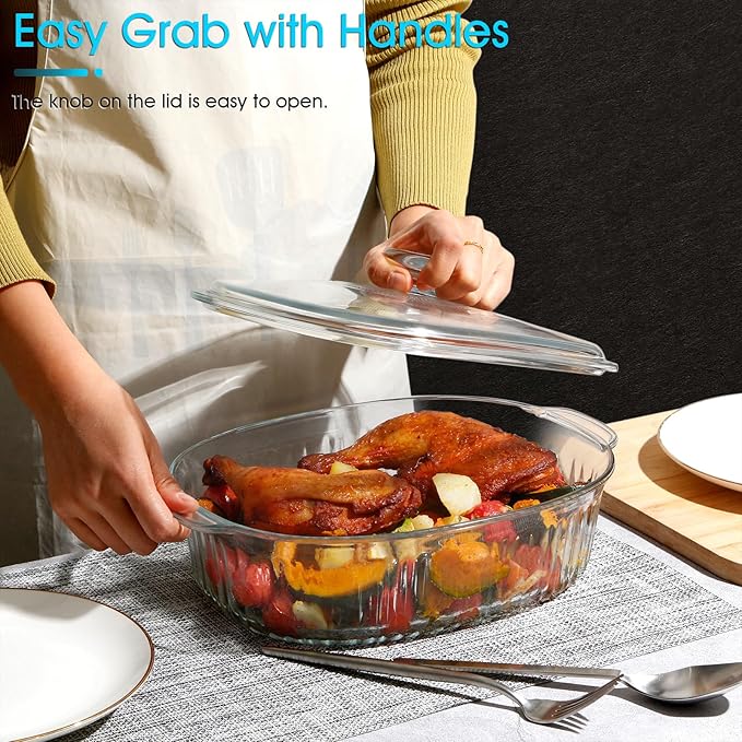 NUTRIUPS 3QT Oval Glass Casserole Dish with Glass Lid, Borosilicate Glass, Large Oval Casserole