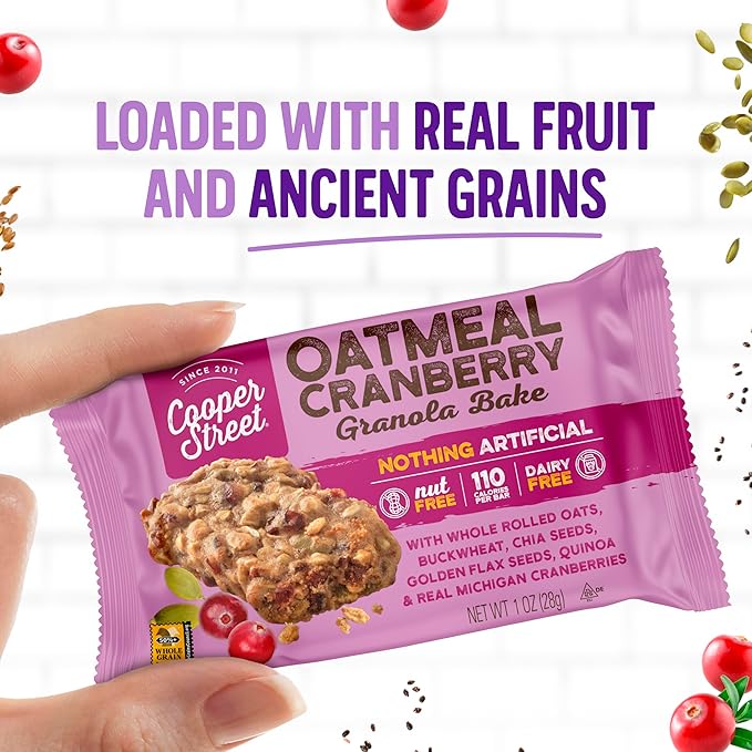 Cooper Street Granola Cookie Bake - Oatmeal Cranberry Chewy Granola Bars | Individually Wrapped