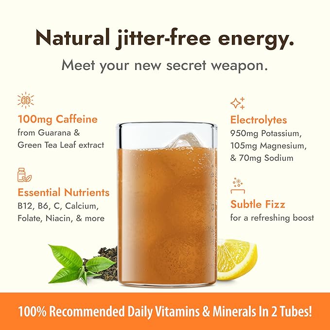 Zipfizz Daily Energy Drink Powder, Lemon Iced Tea, 20 Pack | 3-in-1 Sustained Energy, Rapid