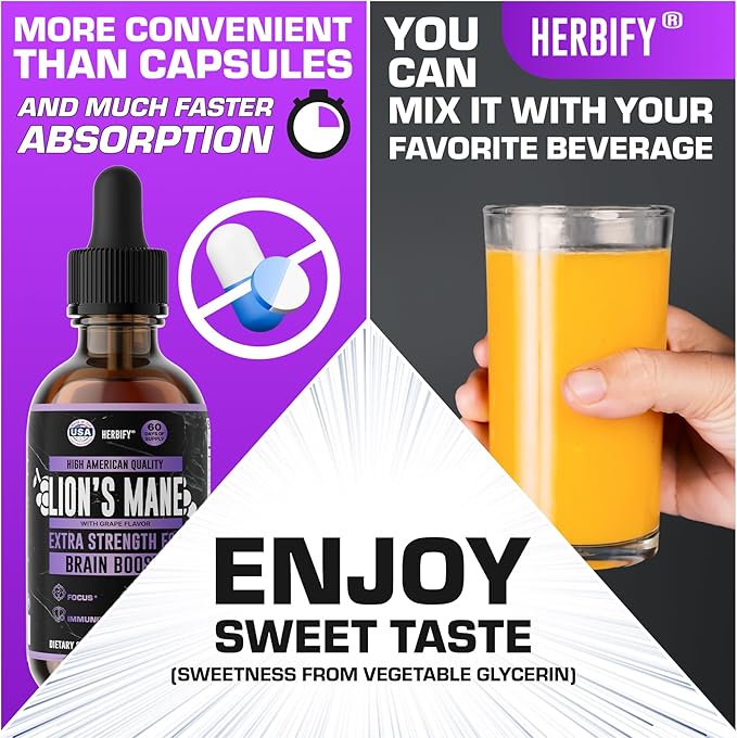 HERBIFY Lions Mane Supplement - Daily Mushroom Supplement for Memory, Focus & Clarity - Brain
