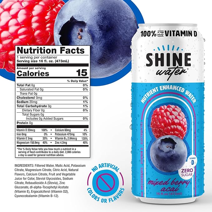 ShineWater Vitamin D Hydration Electrolyte Drink - Flavored water with electrolytes, Sugar-Free