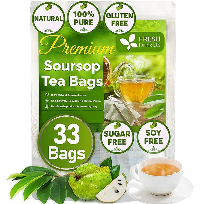 FreshDrinkUS, Premium 33 Soursop Graviola Leaf Tea Bags, 100% Natural & Pure from Soursop Leaves