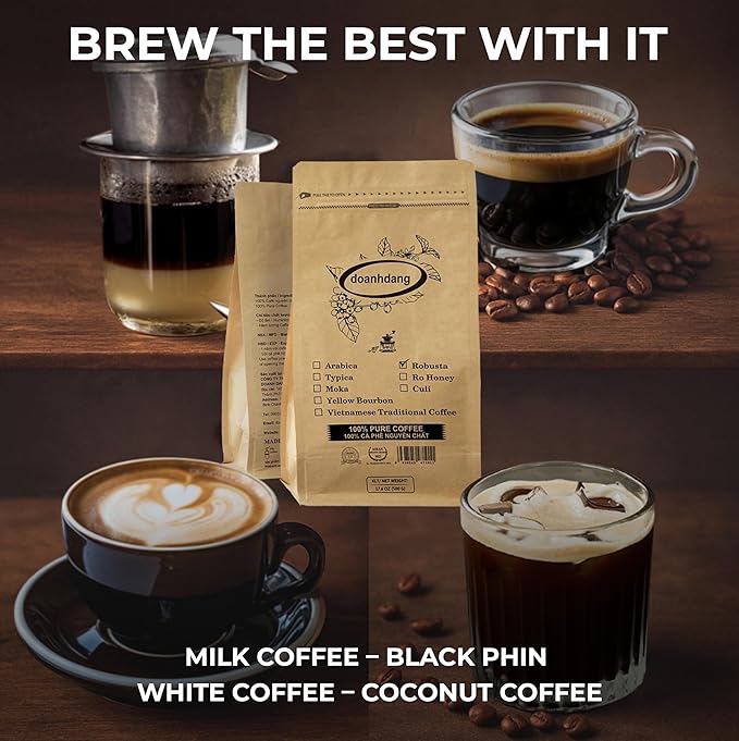 doanhdang - 17 Oz Premium Robusta Whole Bean Coffee, 100% Robusta Medium Roast, Rich Flavor for
