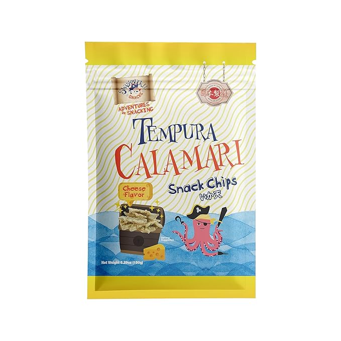 Swashbuckle Snacks Crispy Tempura Calamari Snack Chips Cheese Flavor 5.29oz (150g), Made in Japan