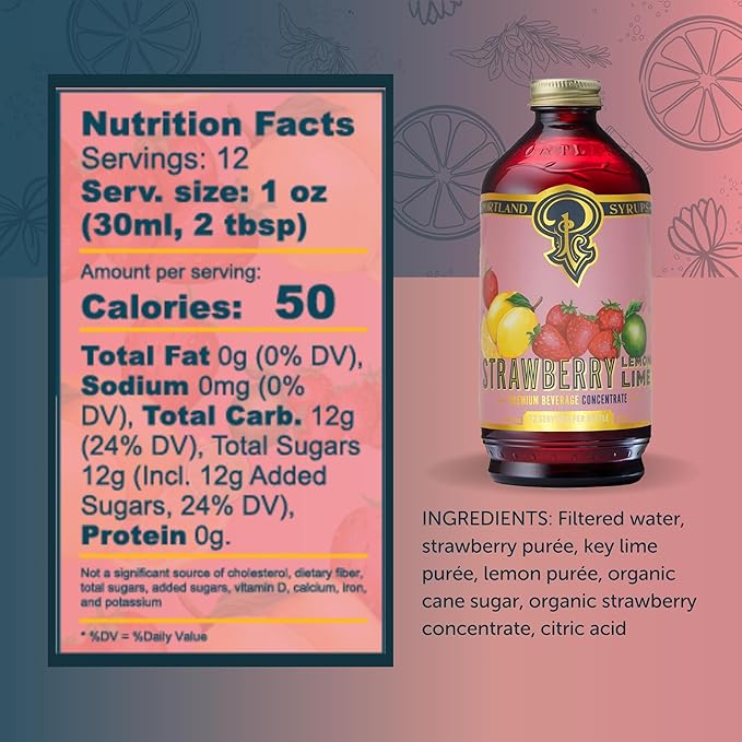 Portland Syrups Strawberry Lemon-Lime Syrup - Summer in a Glass with Tangy Citrus and Sweet