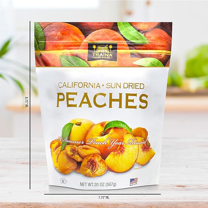 Traina Home Grown California Sun Dried Peaches - Healthy & Non-GMO, Natural Sweet Flavor Fruit No