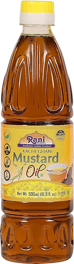 Rani Mustard Oil (Kachi Ghani) 16.9 Ounce (500ml) NON-GMO | Gluten Free | Vegan | 100% Natural |