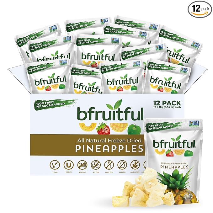 bfruitful Freeze-Dried Pineapple, Freeze Dried Fresh Fruit Bites, Gluten Free, Vegan, Dairy Free