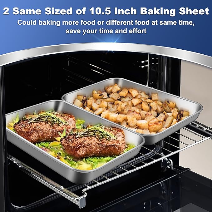 P&P CHEF 10.5 Inch Baking Cookie Sheet, Oven Pan Tray Stainless Steel Sheet Pan for Kitchen, Oven