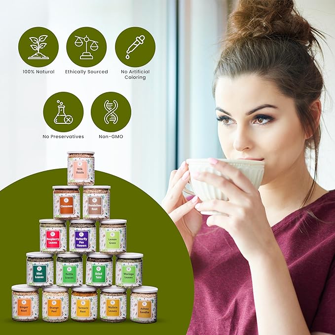 Assorted Loose Leaf Tea | 15 Delightful Herbs | Upto 900 Servings | 100% Raw & Natural | Add Health