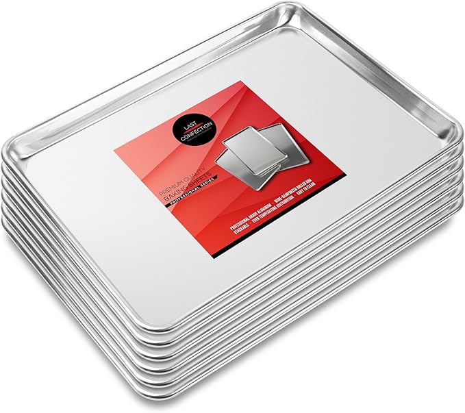 Last Confection 6 Cookie Baking Sheets 13" x 18" - Rimmed Aluminum Jelly Roll Trays - Half Sheet